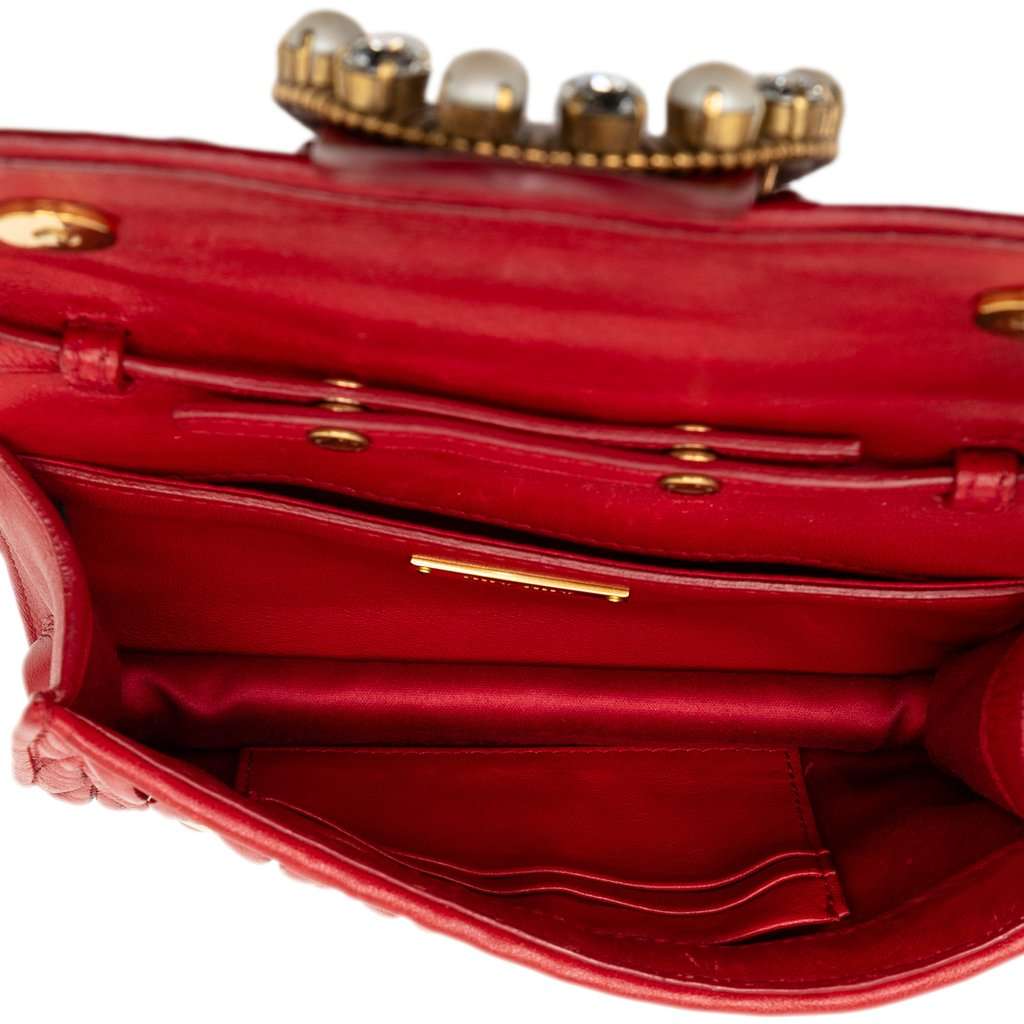 Miu Miu Matelasse Nappa Crystal Embellished Crossbody Red Leather Very good condition - Model View