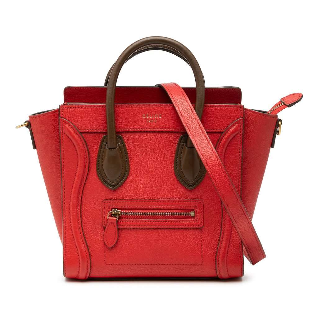 Celine Nano Bicolor Leather Luggage Tote Red Leather Very good condition - Front View