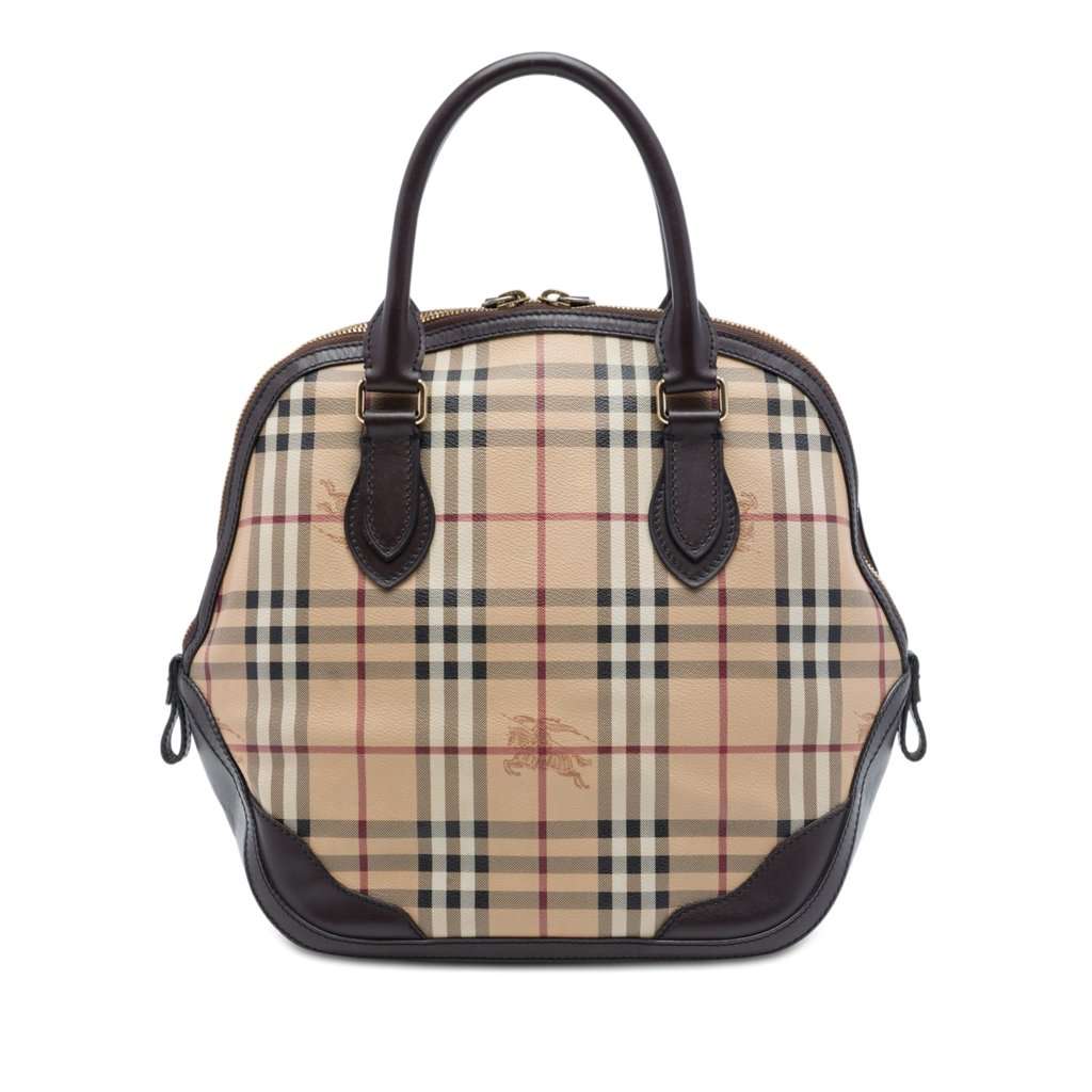 Burberry Medium Haymarket Check Coated Canvas Orchard Bowling Bag Beige Very good - Front View