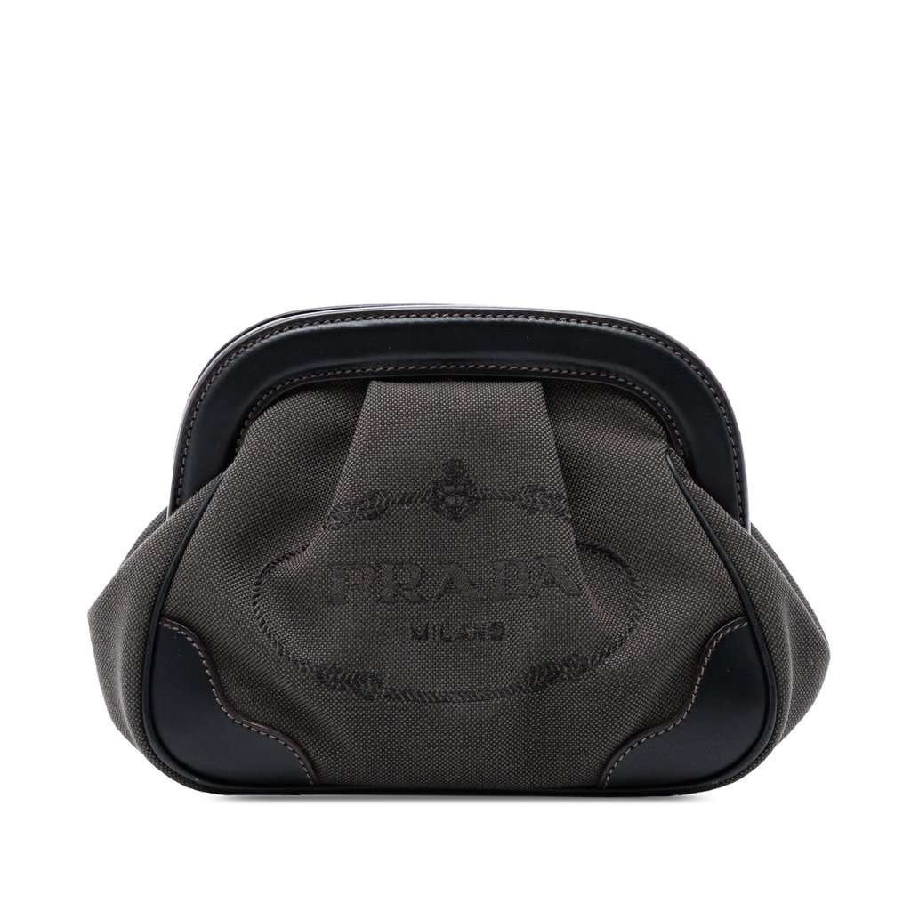 Prada Canvas Canapa Logo Frame Pouch Brown Very good condition - Front View