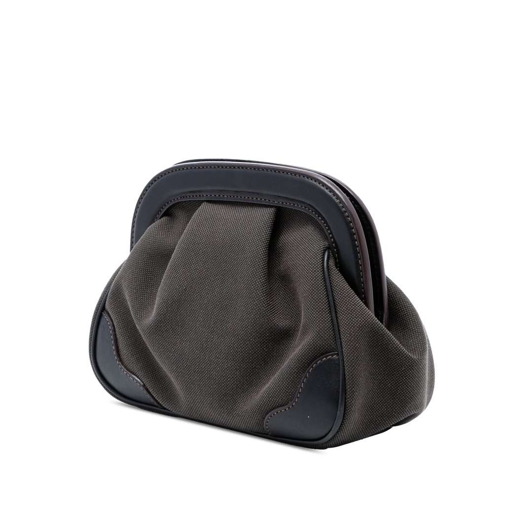 Prada Canvas Canapa Logo Frame Pouch Brown Very good condition - Back View