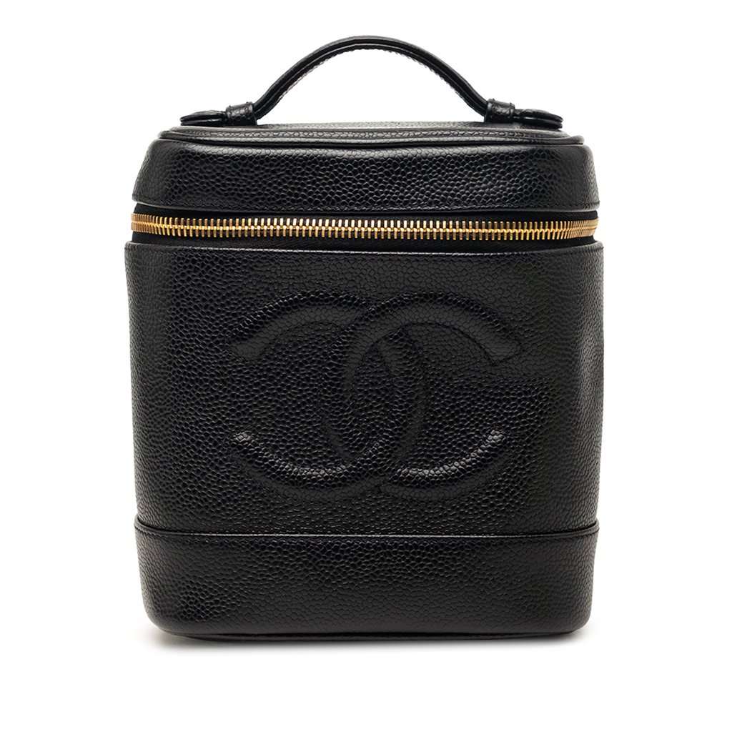 Chanel CC Caviar Vanity Bag Black Leather Very good condition - Front View