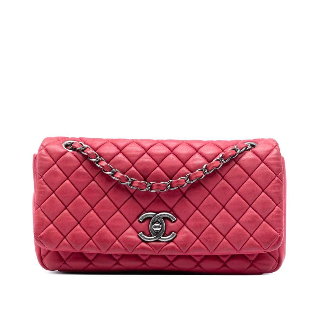 Chanel Small Quilted Iridescent Calfskin New Bubble Flap Red Leather Very good condition - Front View