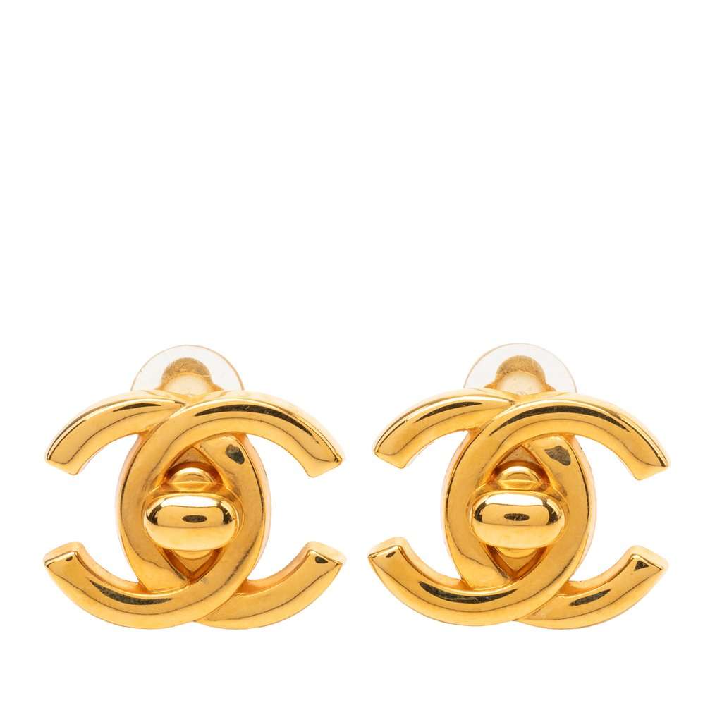 Chanel CC Gold Plated Turn Lock Clip On Earrings Gold Metal Very good condition - Front View