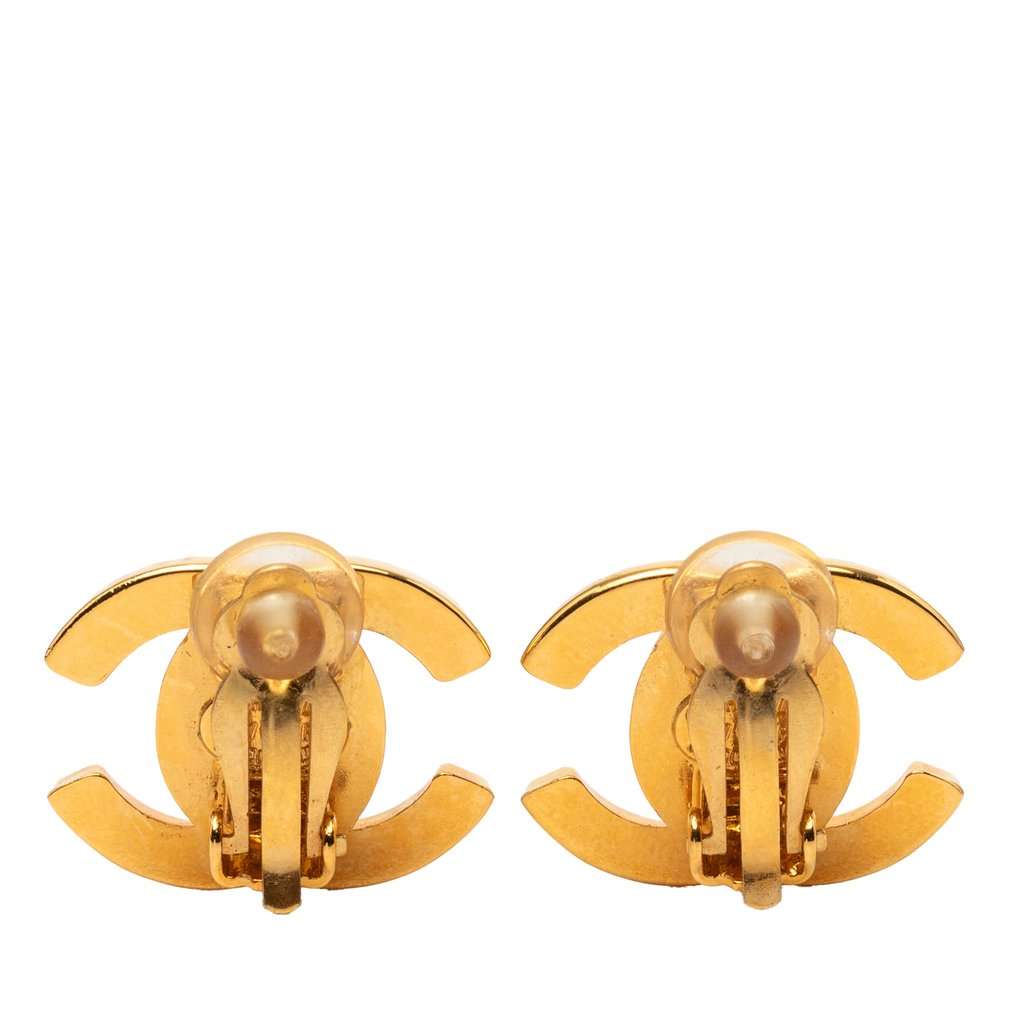 Chanel CC Gold Plated Turn Lock Clip On Earrings Gold Metal Very good condition - Back View