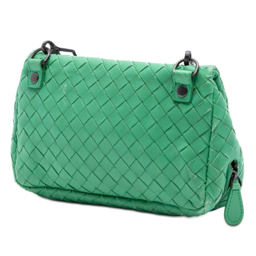 Bottega Veneta Mini Nappa Intrecciato Expandable Chain Flap Crossbody Green Leather Very good condition - Back View