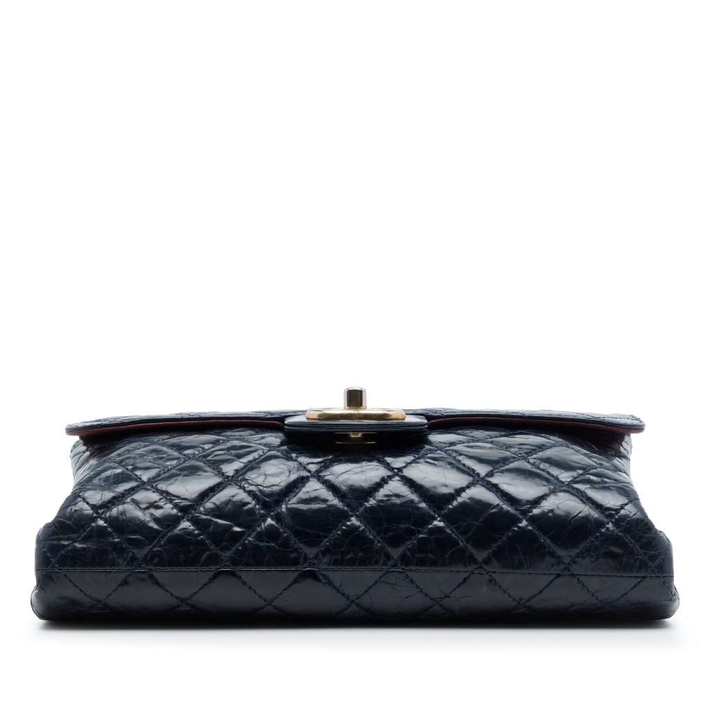 Chanel CC Quilted Crackled Glazed Calfskin Accordion Flap Blue Leather Very good condition - Inside View