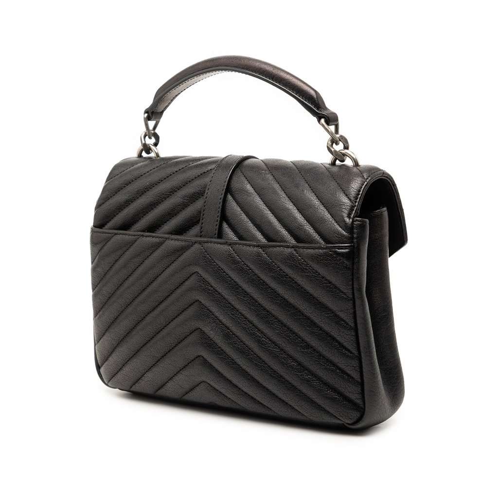 Saint Laurent Medium Metallic Chevron Sheepskin Monogram College Pins Satchel Black Leather Very good condition - Back View