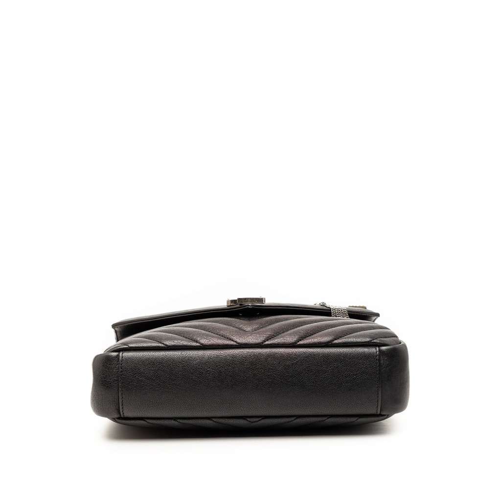 Saint Laurent Medium Metallic Chevron Sheepskin Monogram College Pins Satchel Black Leather Very good condition - Inside View