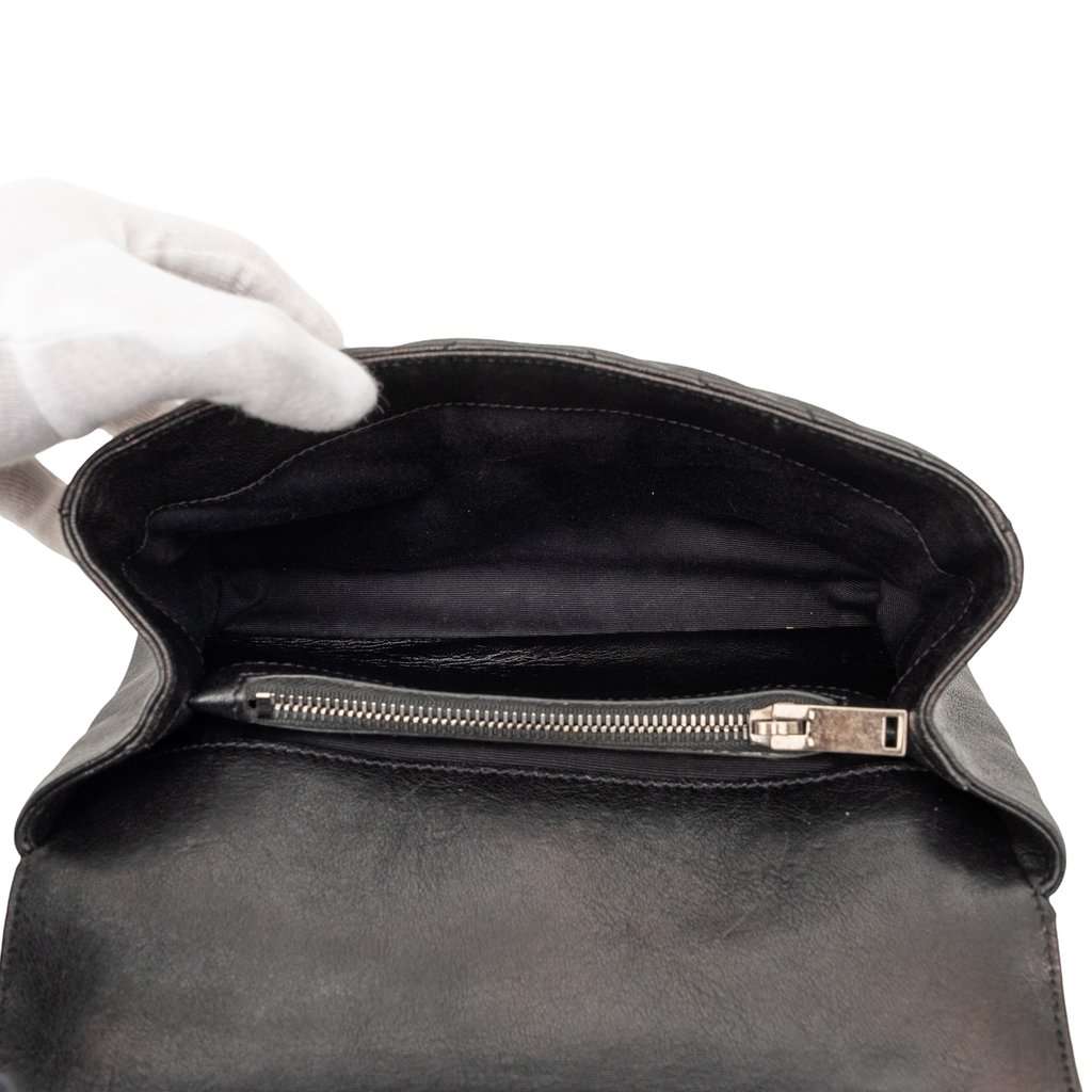 Saint Laurent Medium Metallic Chevron Sheepskin Monogram College Pins Satchel Black Leather Very good condition - Model View