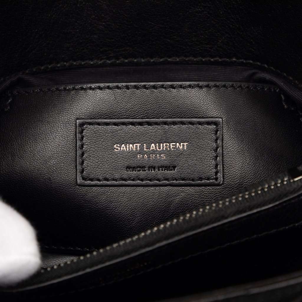 Saint Laurent Medium Metallic Chevron Sheepskin Monogram College Pins Satchel Black Leather Very good condition - Box View