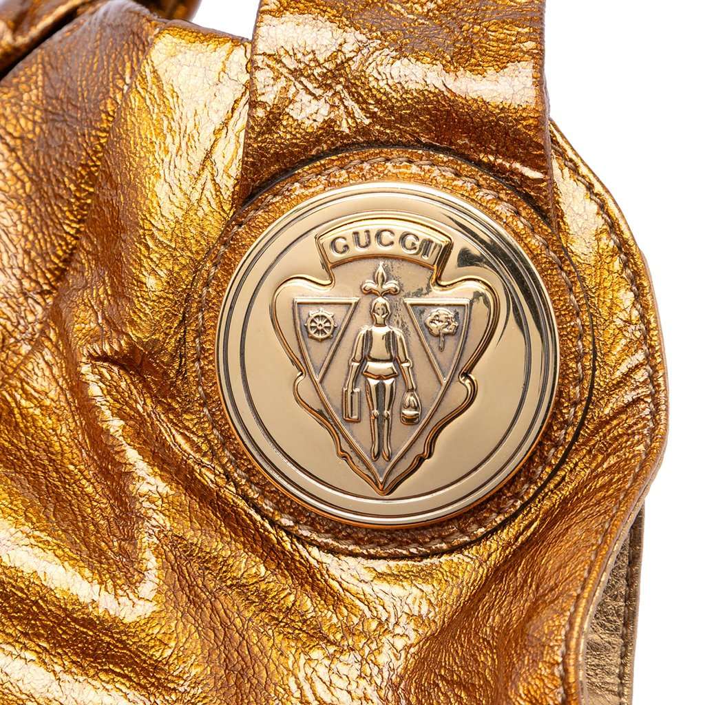Gucci Large Patent Hysteria Satchel Gold Leather Very good - Box View
