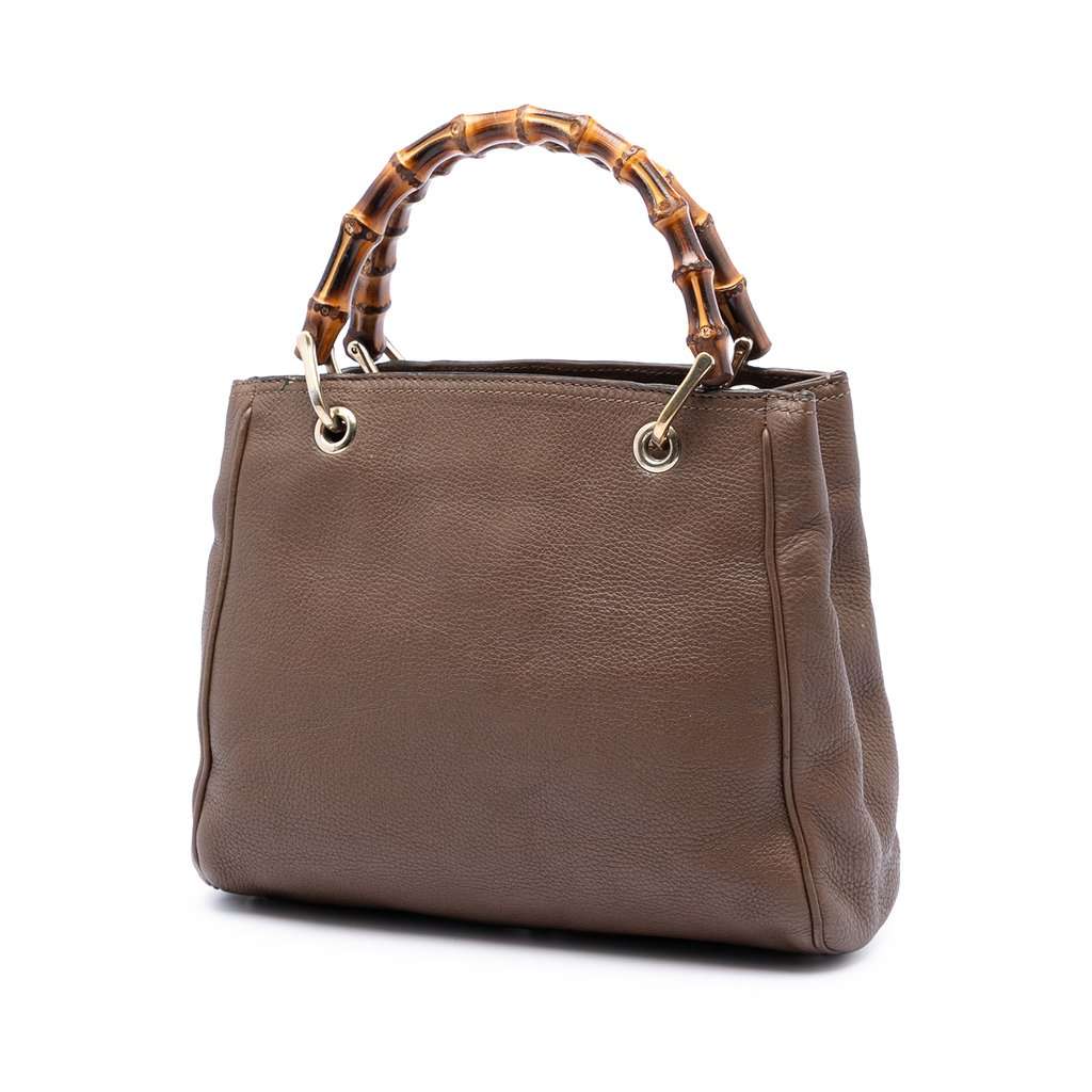 Gucci Small Calfskin Bamboo Shopper Satchel Brown Leather Very good condition - Back View