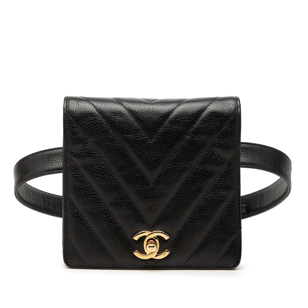 Chanel CC Chevron Caviar Belt Bag Black Leather Very good - Front View
