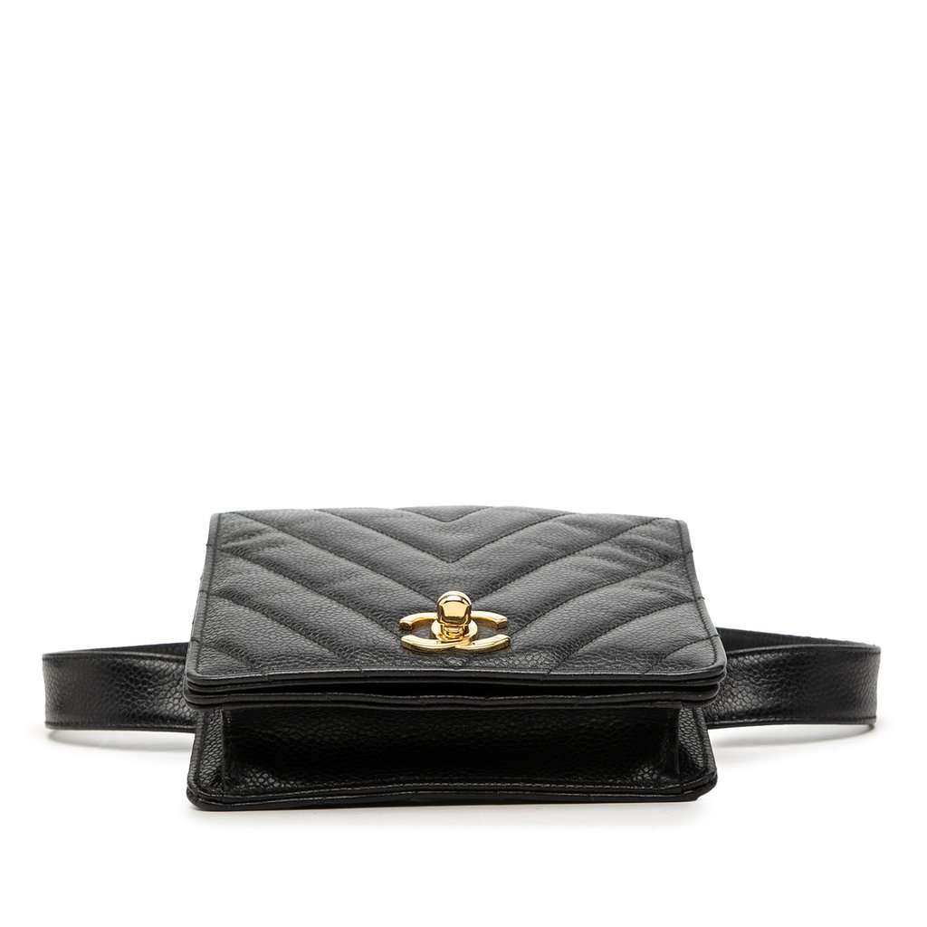Chanel CC Chevron Caviar Belt Bag Black Leather Very good - Inside View