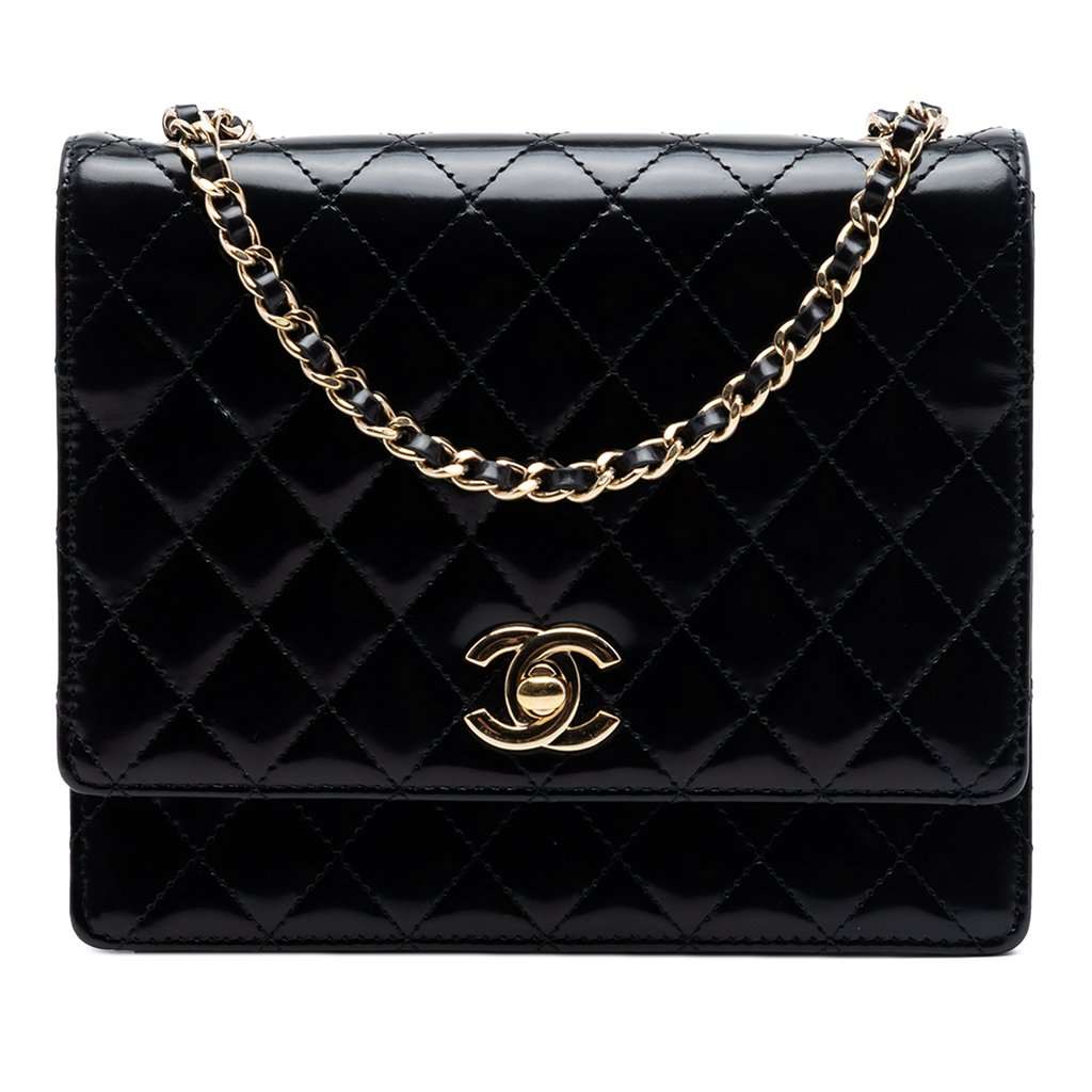 Chanel CC Quilted Patent Square Flap Black Leather Very good condition - Front View