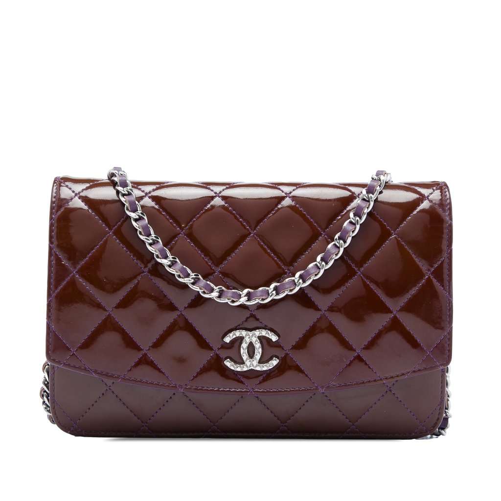 Chanel CC Quilted Patent Brilliant Wallet On Chain Red Leather Very good condition - Front View