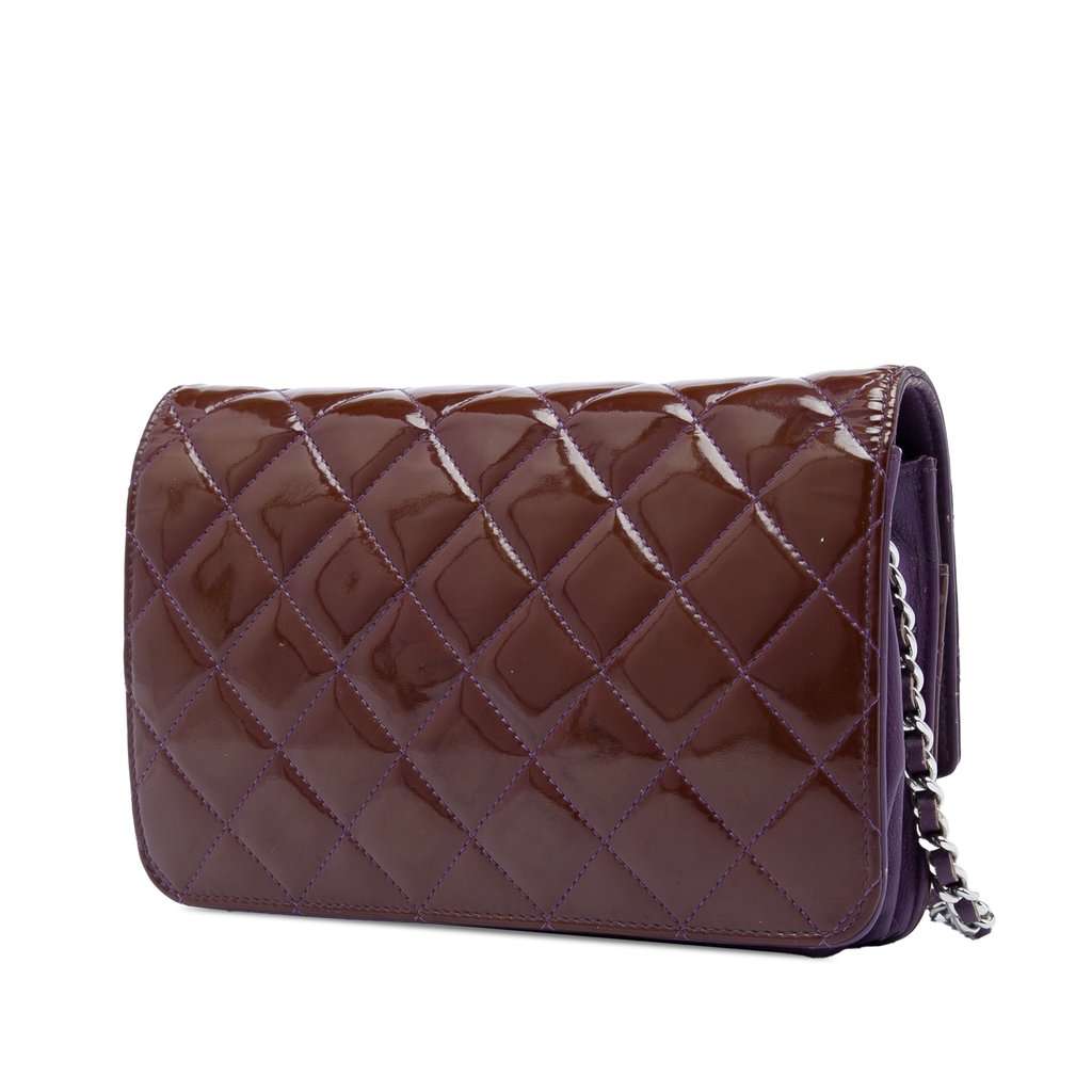 Chanel CC Quilted Patent Brilliant Wallet On Chain Red Leather Very good condition - Back View
