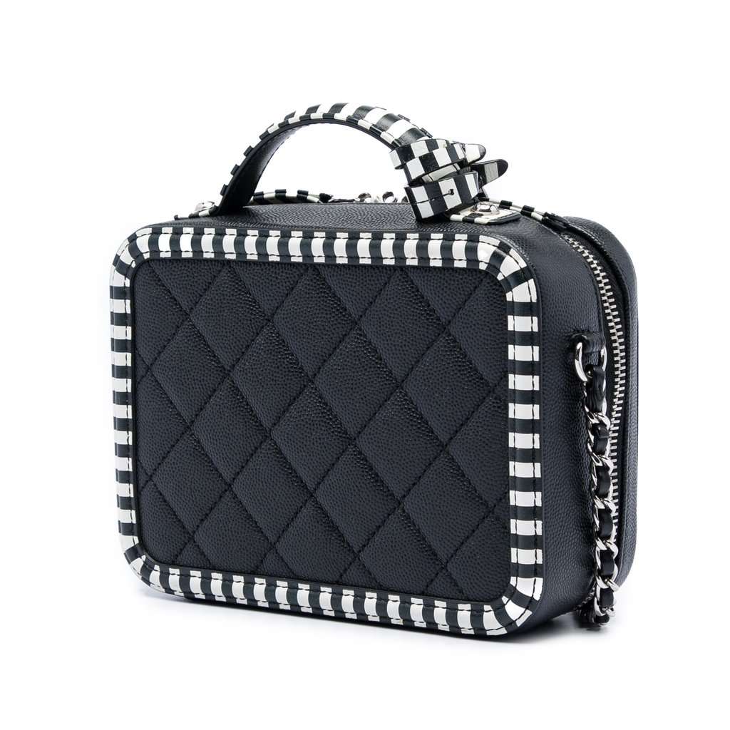 Chanel Small Caviar Striped CC Filigree Vanity Case Black Leather Very good condition - Back View