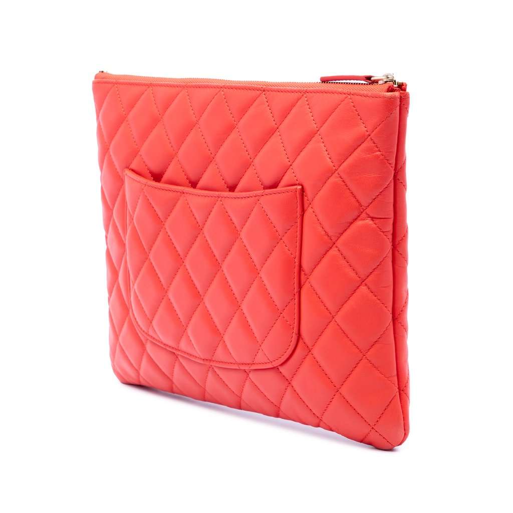 Chanel Medium Quilted Lambskin O Case Clutch Orange Leather Very good - Back View