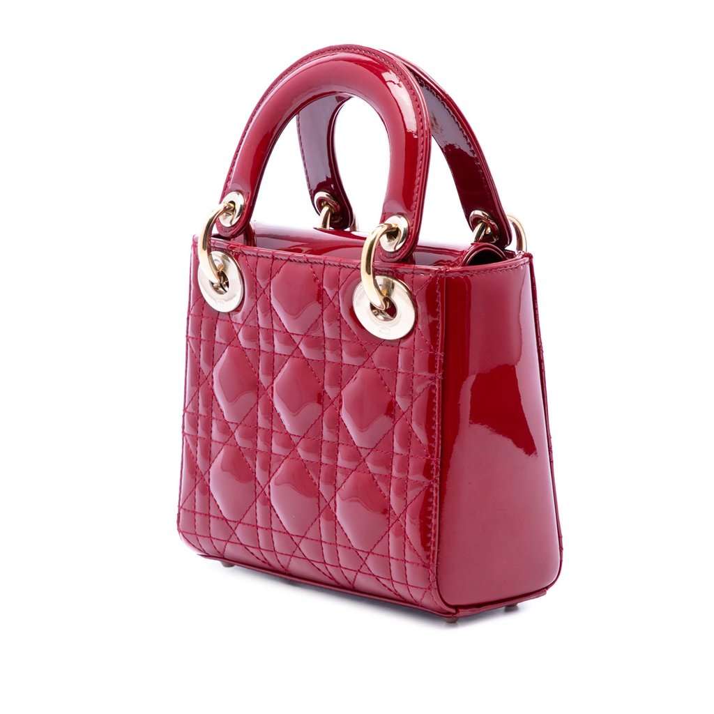 Dior Mini Patent Cannage Lady Dior Red Leather Very good condition - Back View