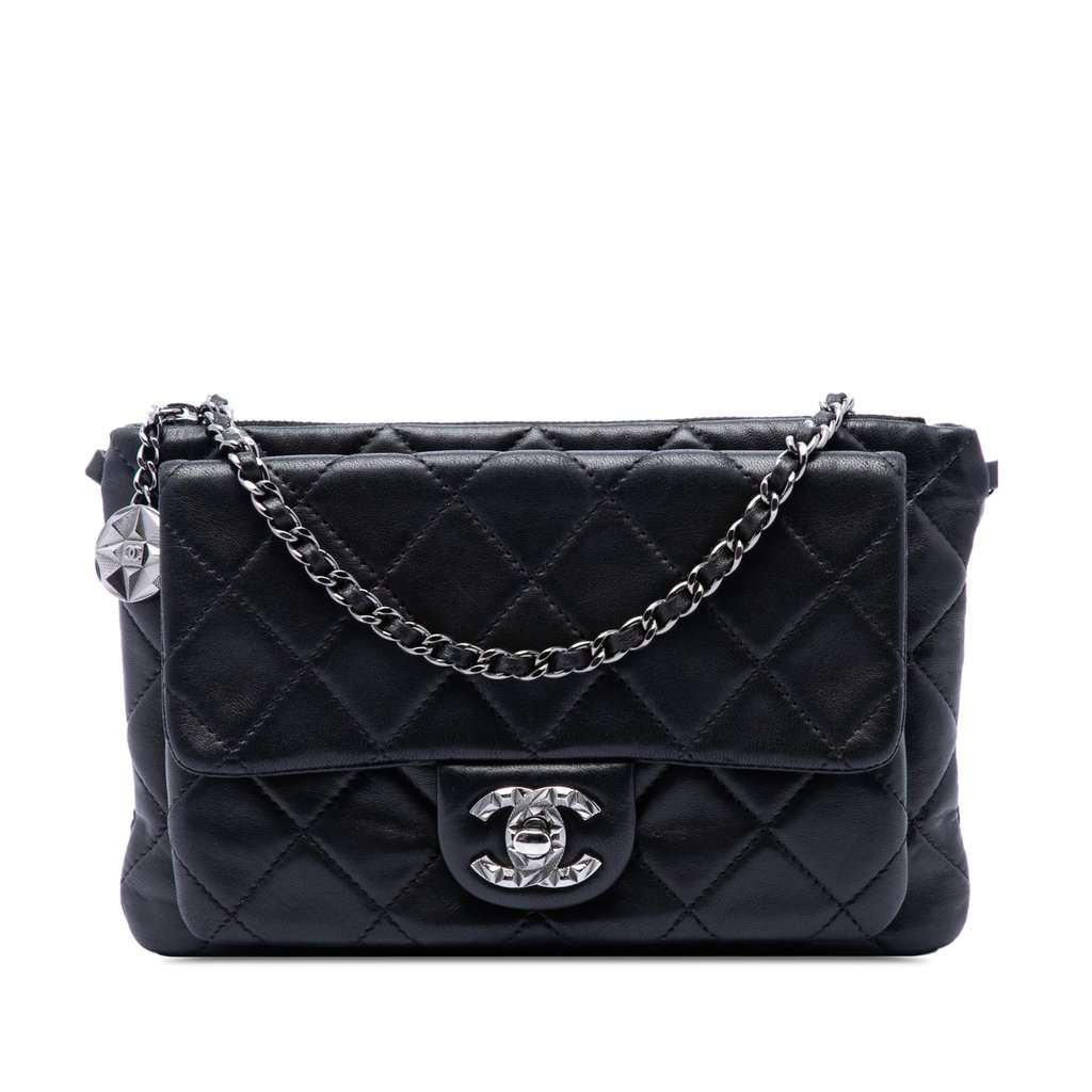 Chanel CC Quilted Lambskin Mineral Nights Flap Black Leather Very good condition - Front View