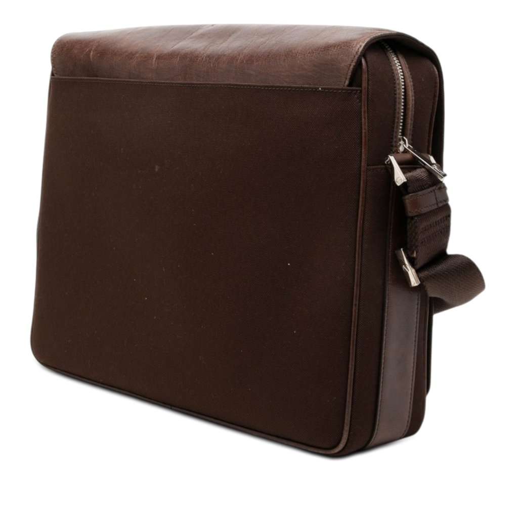 Cartier Leather and Canvas Santos Messenger Bag Brown Leather Very good - Back View