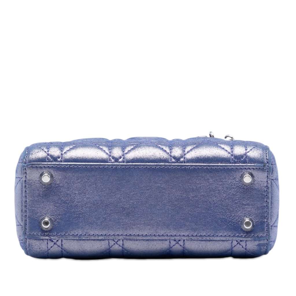 Dior Mini Iridescent Lambskin Cannage Lady Dior Blue Leather Very good condition - Inside View