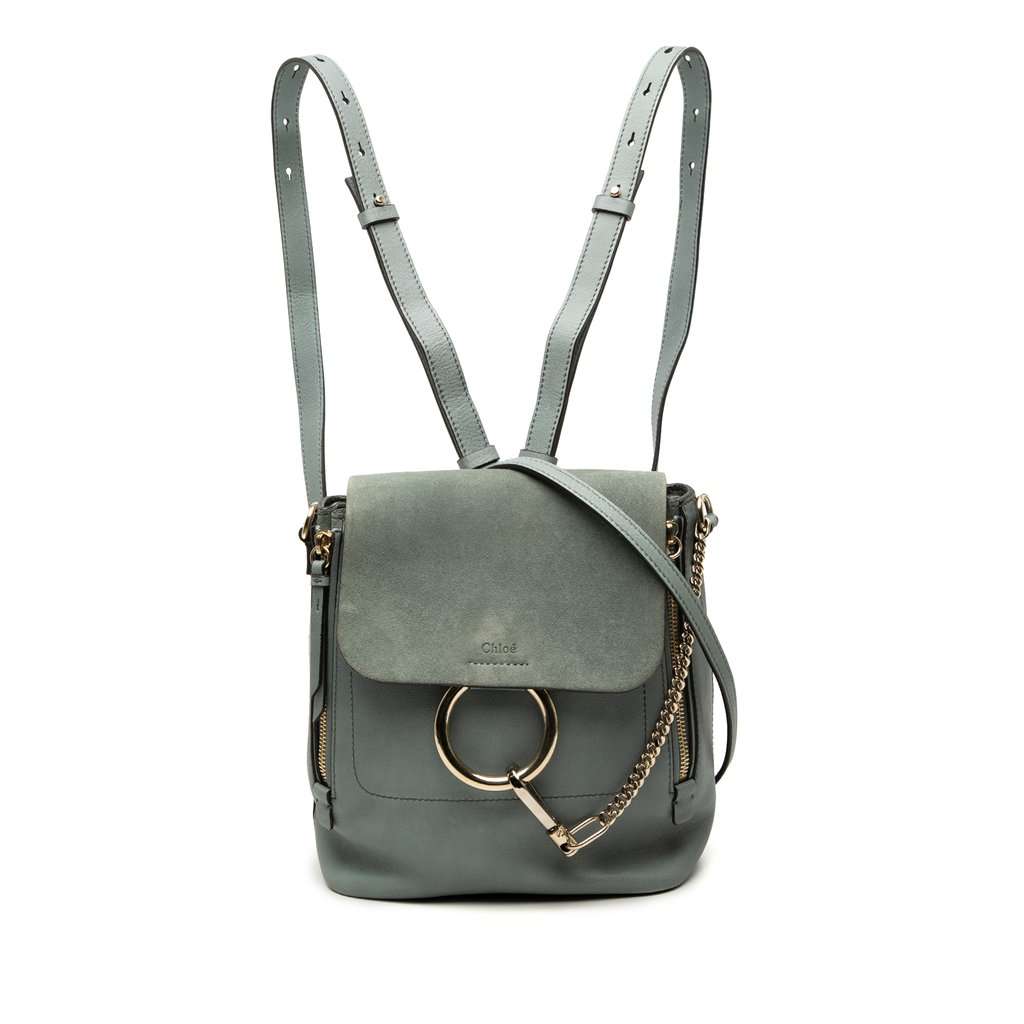 Chloé Medium Calfskin and Suede Faye Backpack Blue Leather Very good condition - Front View