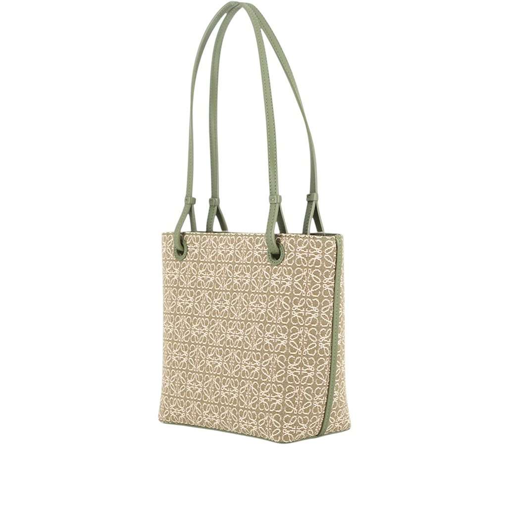 LOEWE Anagram Jacquard and Calfskin Square Tote Green Very good condition - Back View