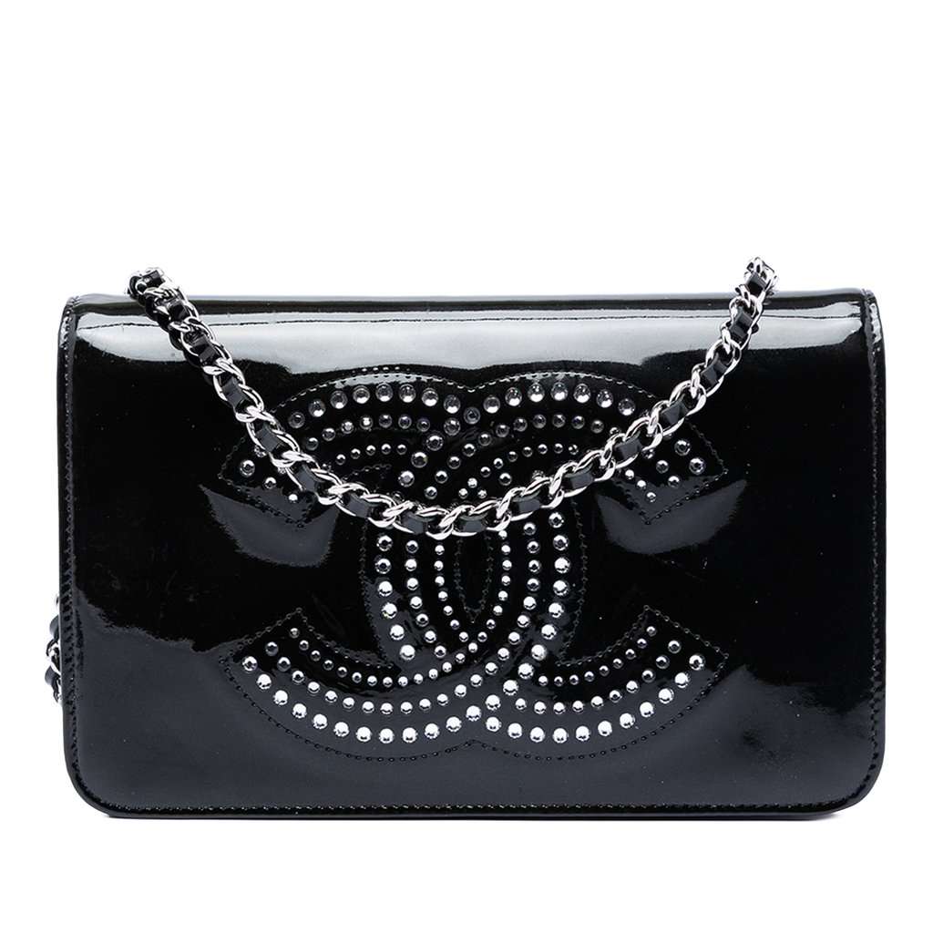 Chanel CC Patent Strass Embellished Wallet On Chain Black Leather Very good condition - Front View