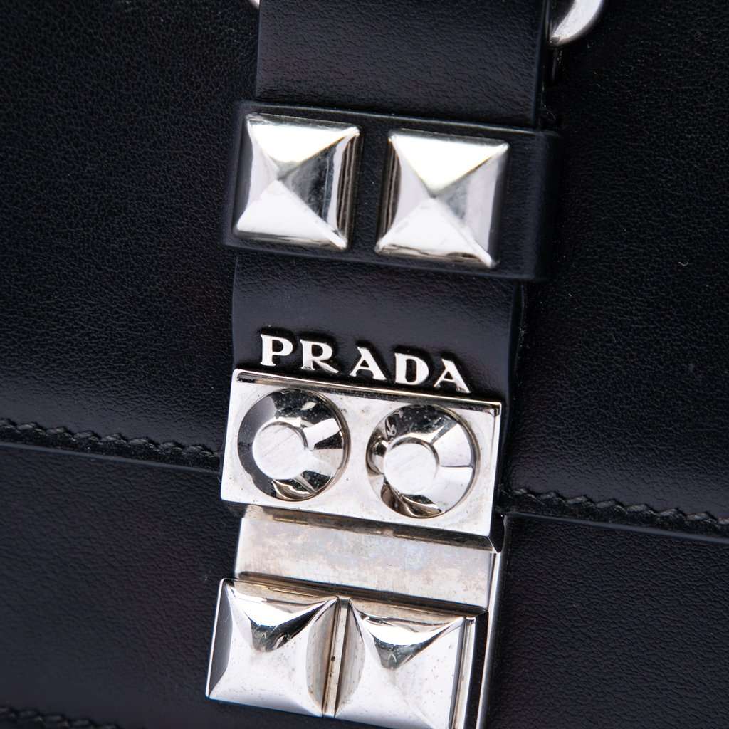 Prada City Calfskin and Saffiano Studded Elektra Crossbody Black Leather Very good condition - Box View