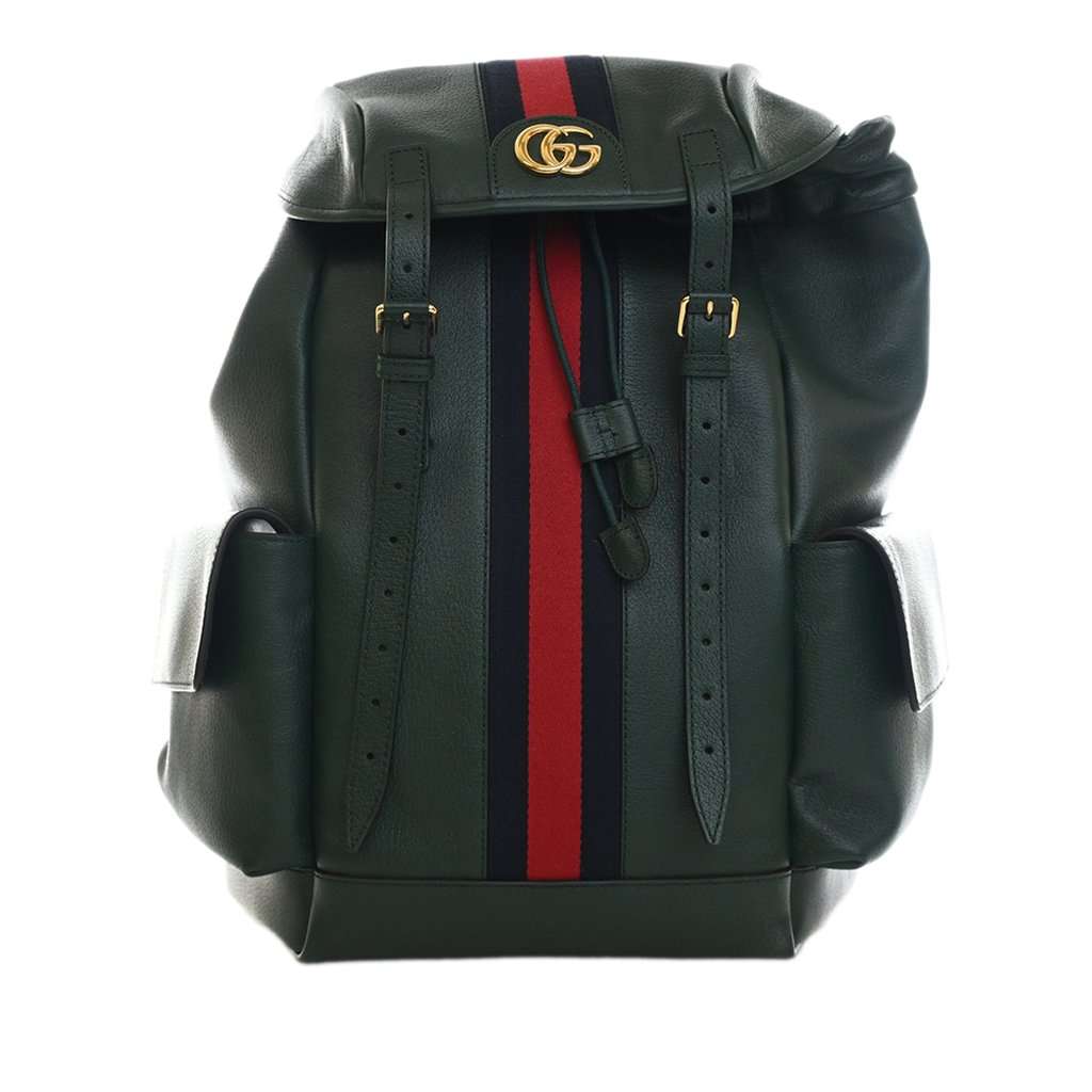 Gucci Large Calfskin Web Ophidia Backpack Green Leather Very good - Front View
