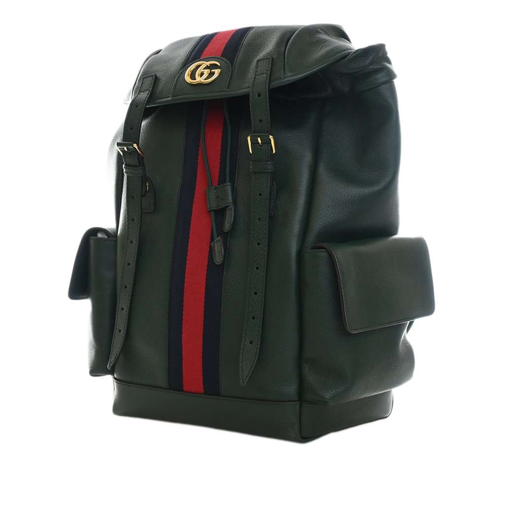 Gucci Large Calfskin Web Ophidia Backpack Green Leather Very good - Back View
