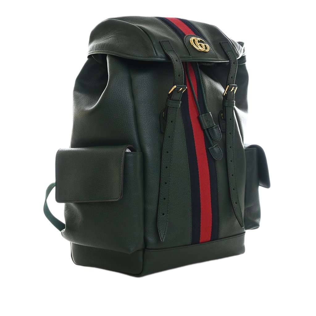 Gucci Large Calfskin Web Ophidia Backpack Green Leather Very good - Inside View