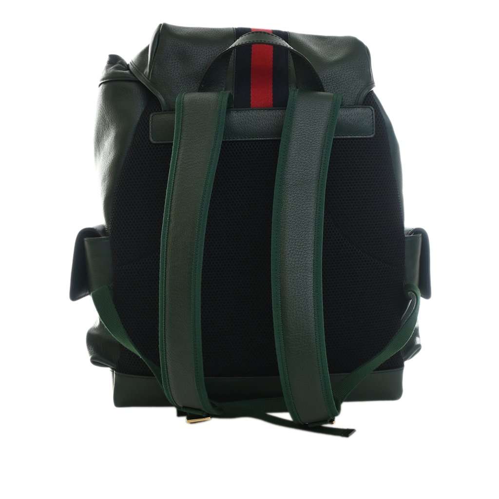 Gucci Large Calfskin Web Ophidia Backpack Green Leather Very good - Model View