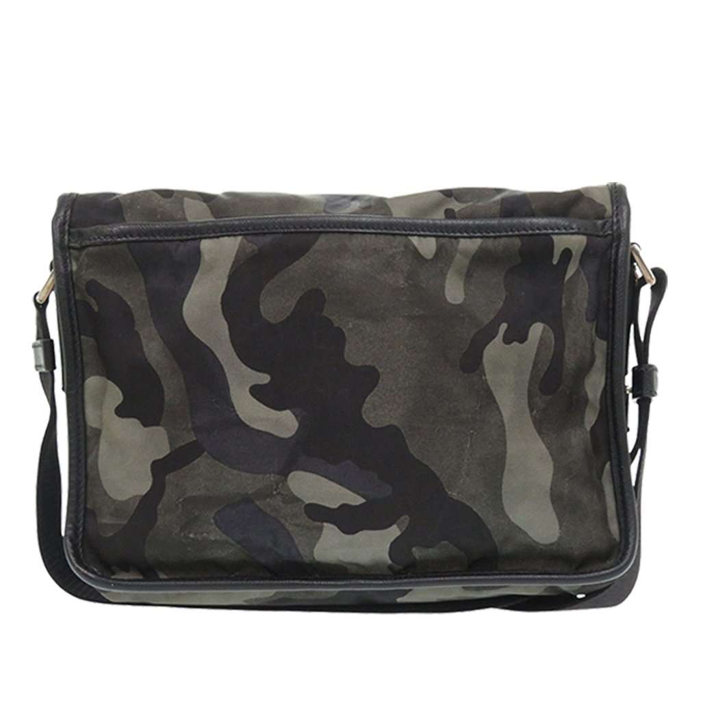 Prada Saffiano Trimmed Tessuto Camouflage Double Buckle Messenger Bag Brown Very good - Back View
