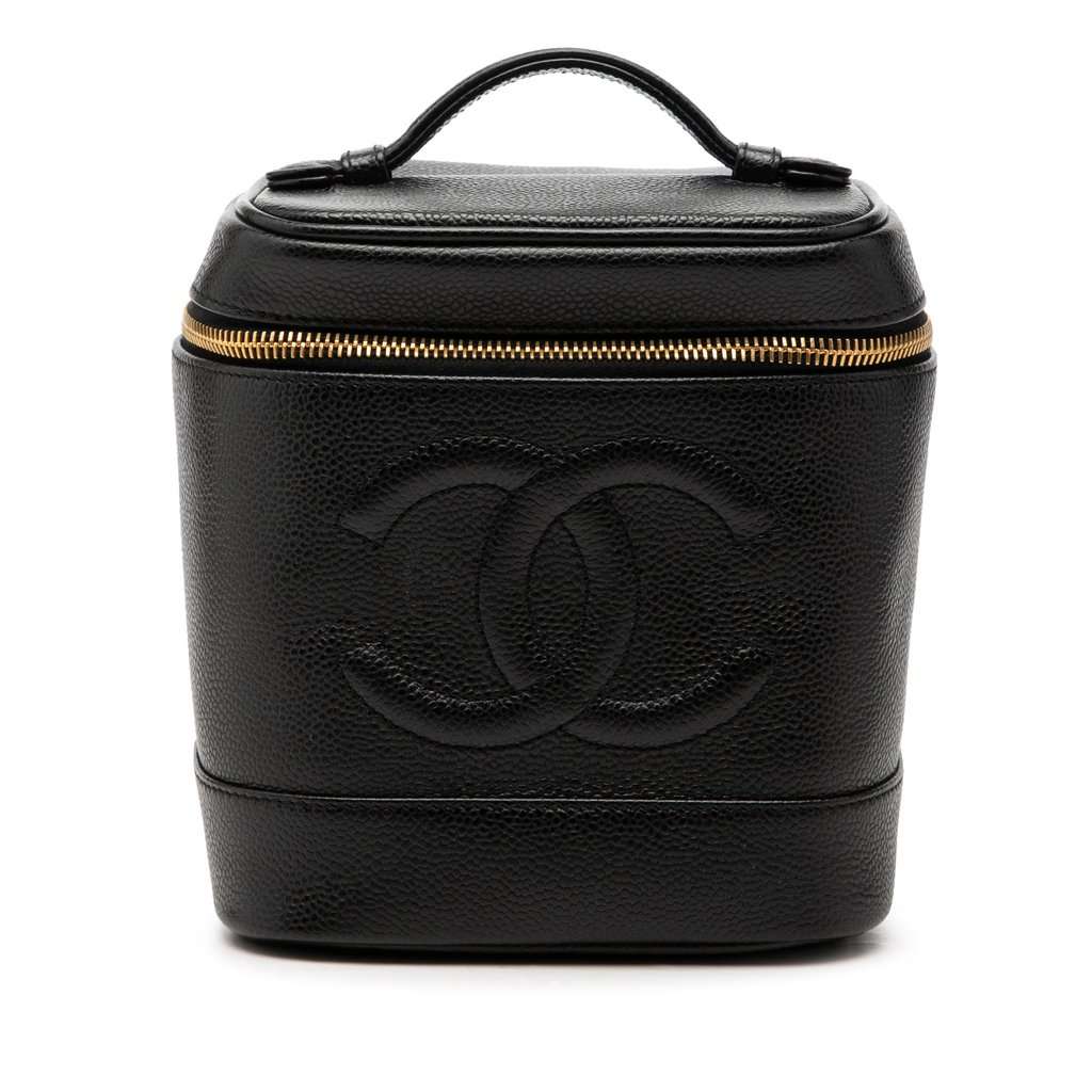 Chanel CC Caviar Vanity Bag Black Leather Very good condition - Front View