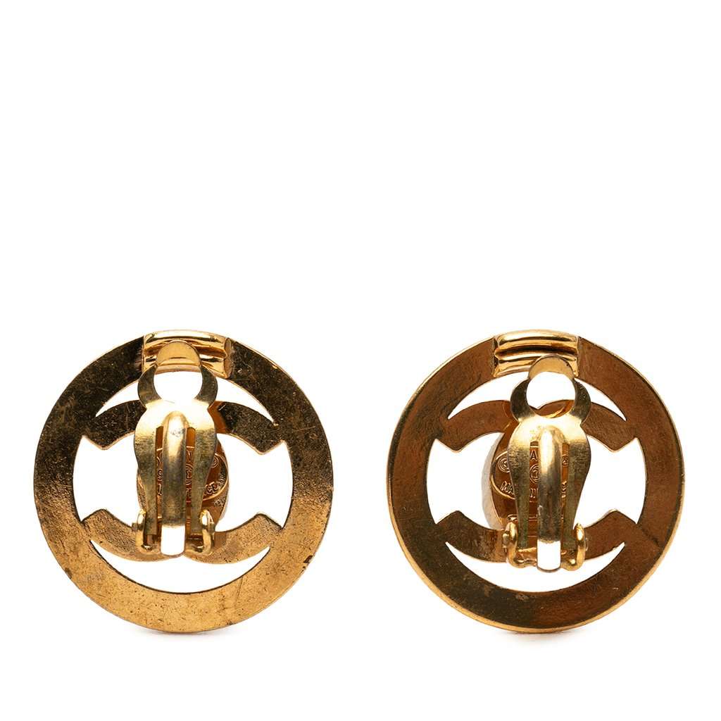 Chanel CC Gold Plated Turn Lock Round Clip On Earrings Gold Metal Very good condition - Back View