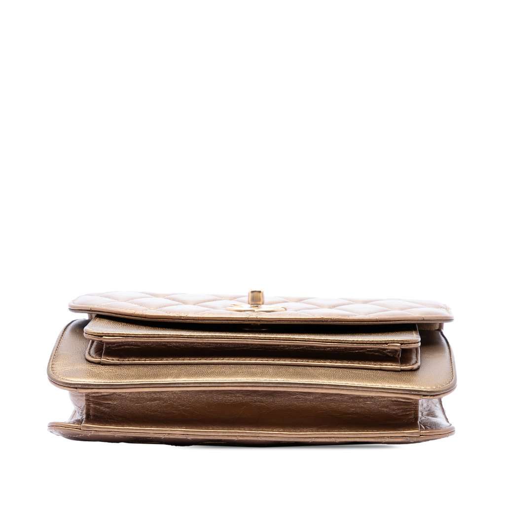 Chanel Small Metallic Calfskin and Caviar Chain Top Handle Bag Gold Leather Very good condition - Inside View