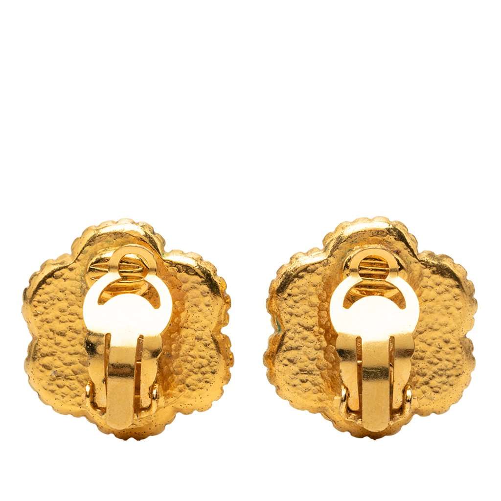 Chanel CC Gold Plated Flower Clip On Earrings Gold Metal Very good - Back View