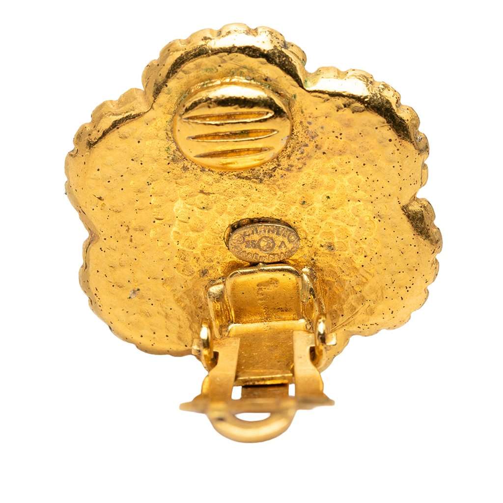 Chanel CC Gold Plated Flower Clip On Earrings Gold Metal Very good - Inside View