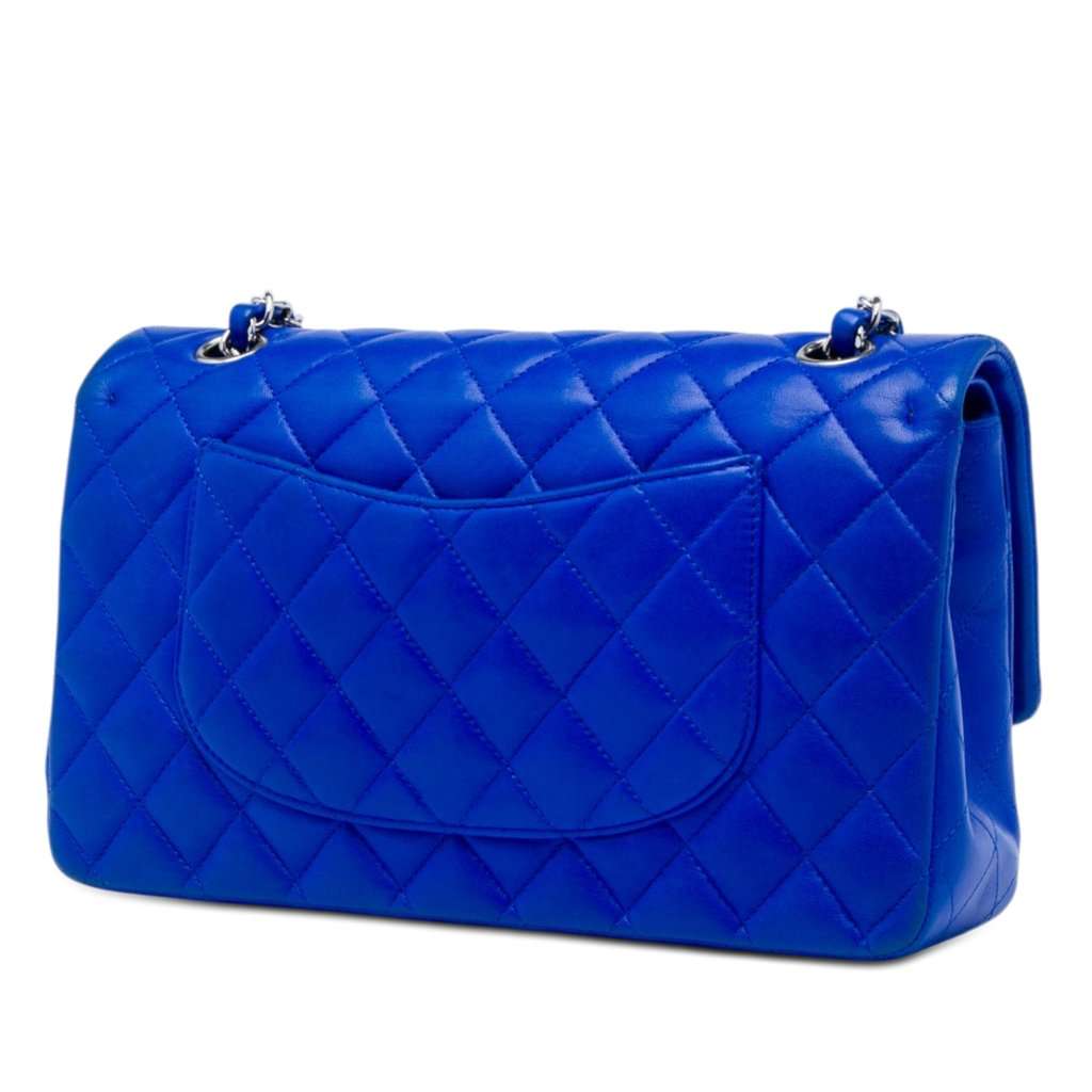 Chanel Medium Classic Lambskin Double Flap Blue Leather Very good condition - Back View