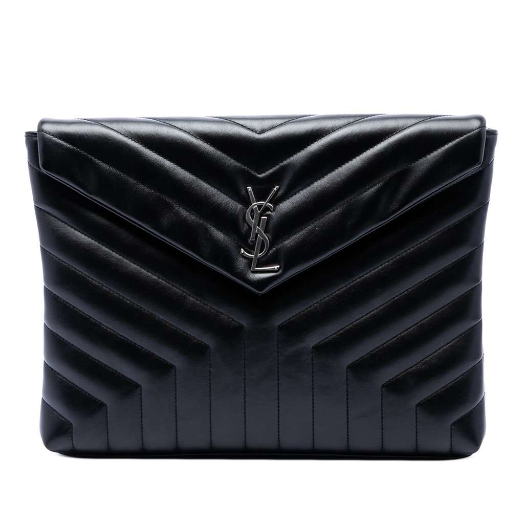 Saint Laurent Matelasse Calfskin Monogram LouLou Document Clutch Black Leather Very good condition - Front View