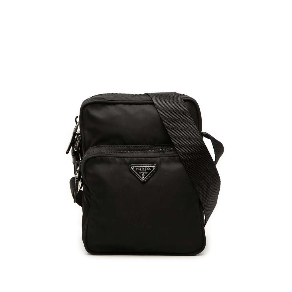Prada Tessuto Zip Top Crossbody Black Very good - Front View
