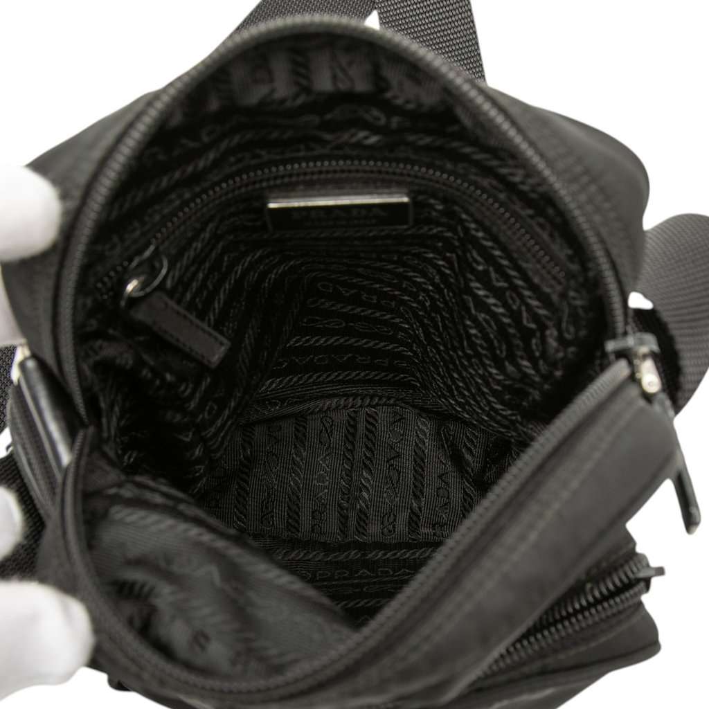 Prada Tessuto Zip Top Crossbody Black Very good - Model View