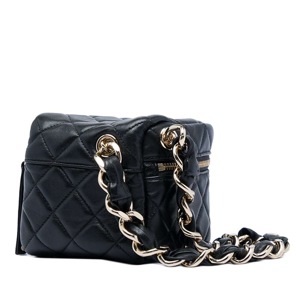 Chanel CC Quilted Lambskin Cube Wristlet Vanity Case Black Leather Very good - Back View