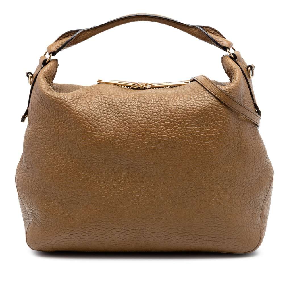 Burberry Grained Calfskin Heritage Ledbury Convertible Hobo Brown Leather Very good - Front View