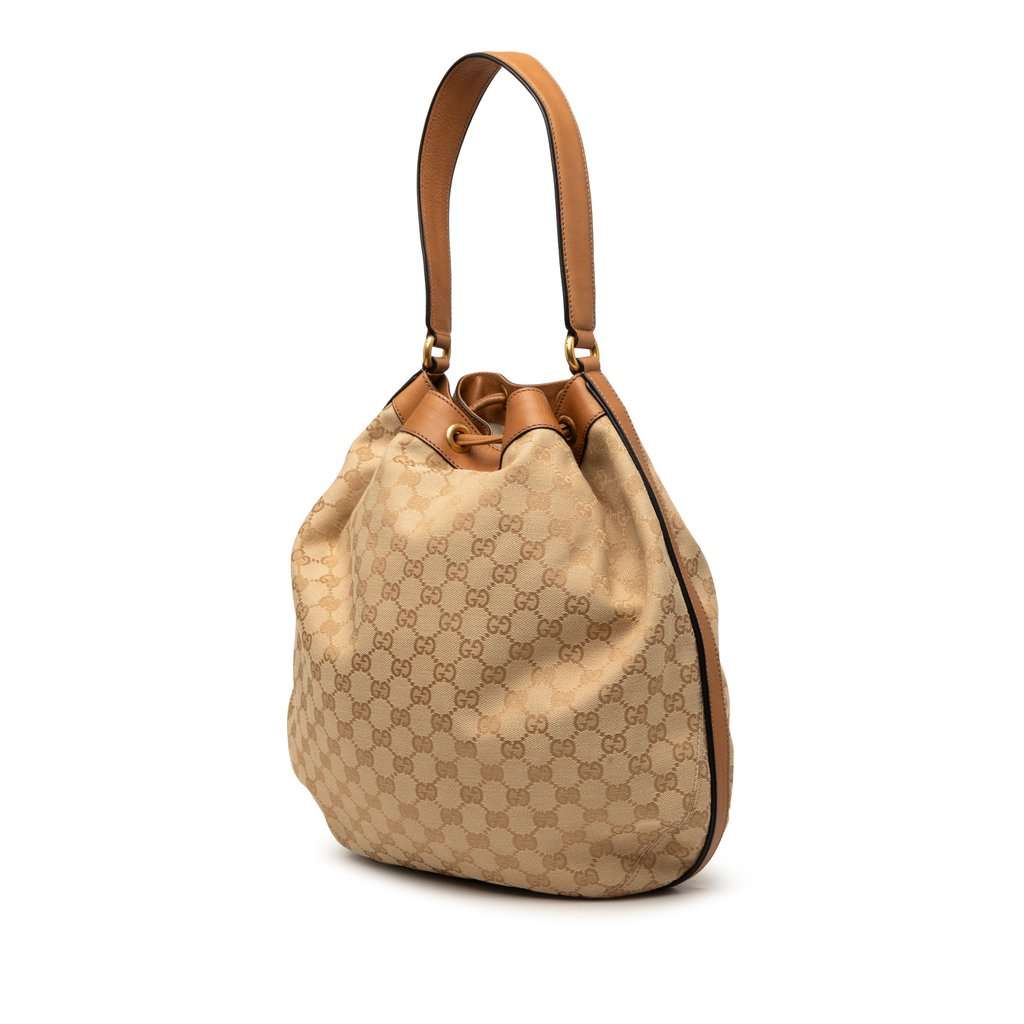 Gucci GG Canvas Web Rania Drawstring Hobo Beige Very good condition - Back View
