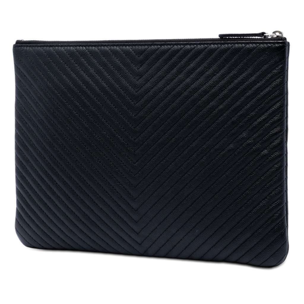 Chanel Medium CC Chevron Caviar O Case Clutch Black Leather Very good condition - Back View